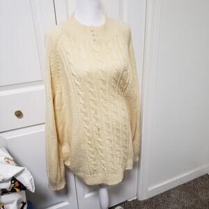 Karen Scott Sweater 3X Butter Yellow Cable Knit Acrylic Pullover 3 Button Accent